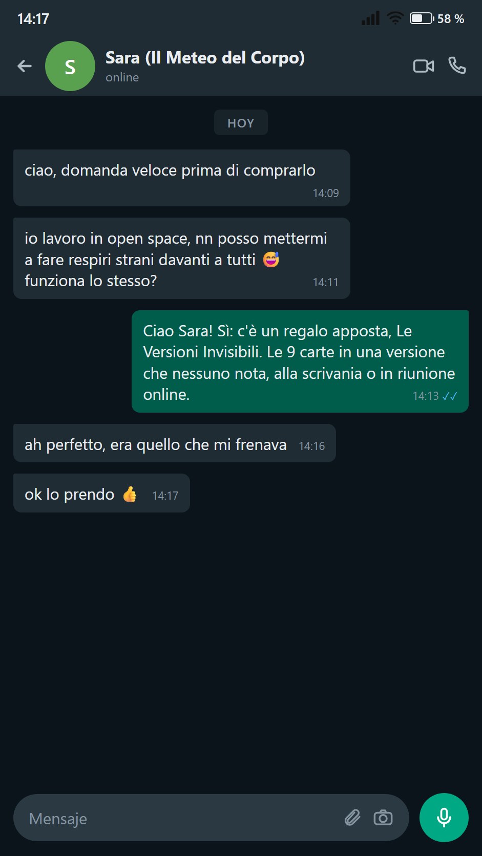 Sara usa le Versioni Invisibili in riunione senza che nessuno se ne accorga