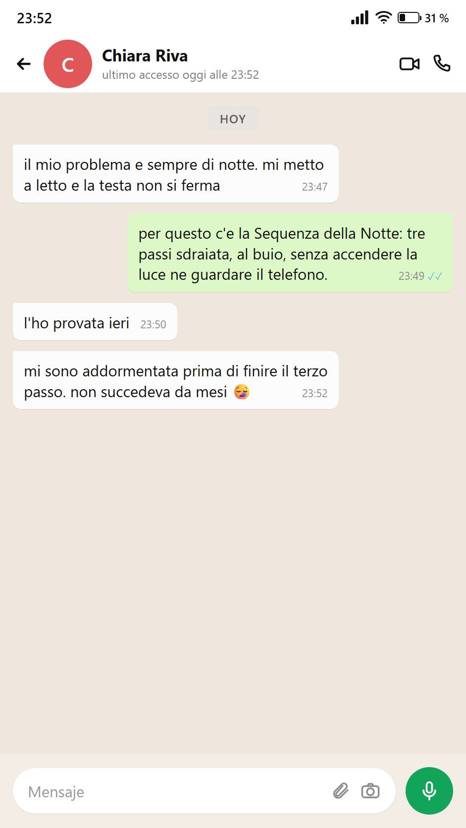Chiara si addormenta con la Sequenza della Notte prima di finire il terzo passo