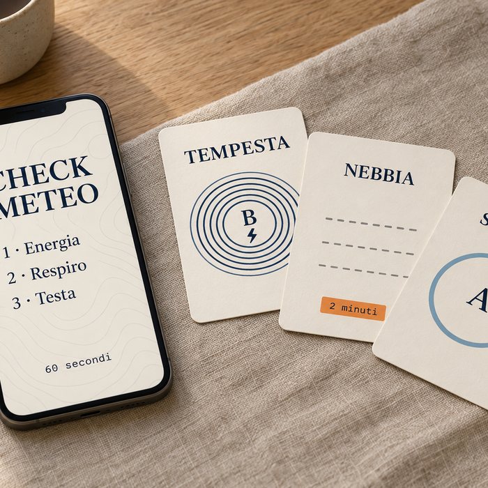 Le carte del Meteo del Corpo sul telefono e stampate, con la carta del check meteo